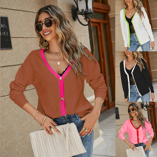 Cardigan à la mode pour femmes avec un contraste de couleur frappant Chic & Stil
