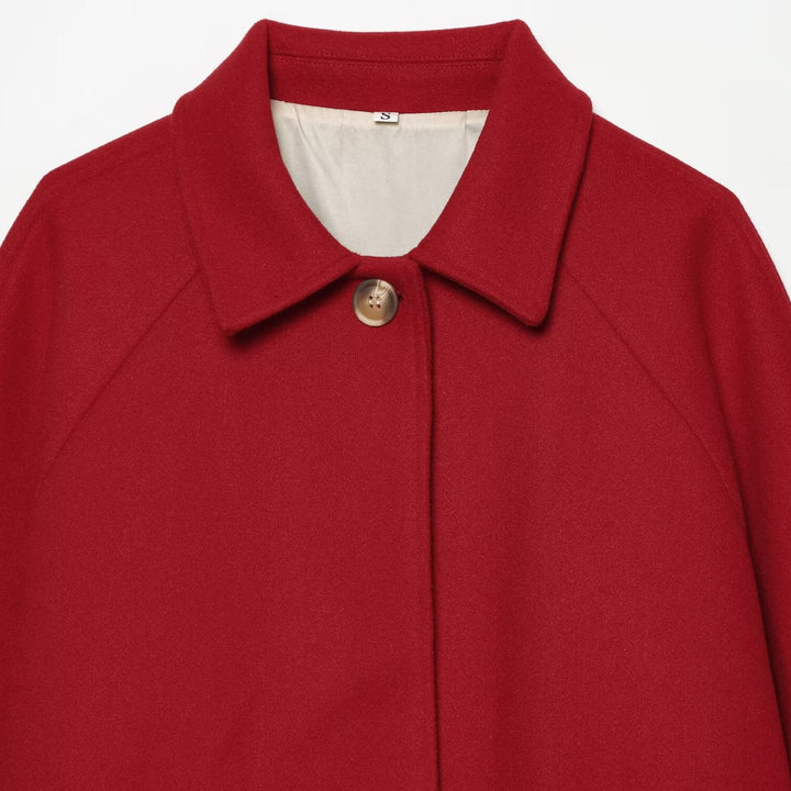 Women's Short Wool Blend Cape Jacket with Raglan Sleeves and Cuff Tabs Amarae