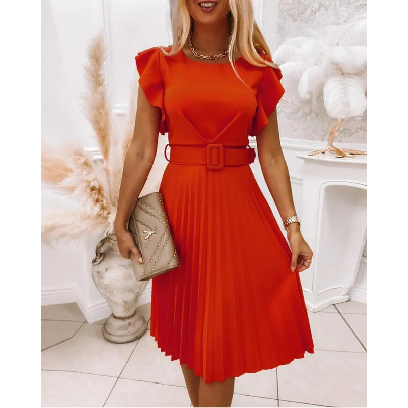 Lune London ruffled sleeve pleated midi dress for women
