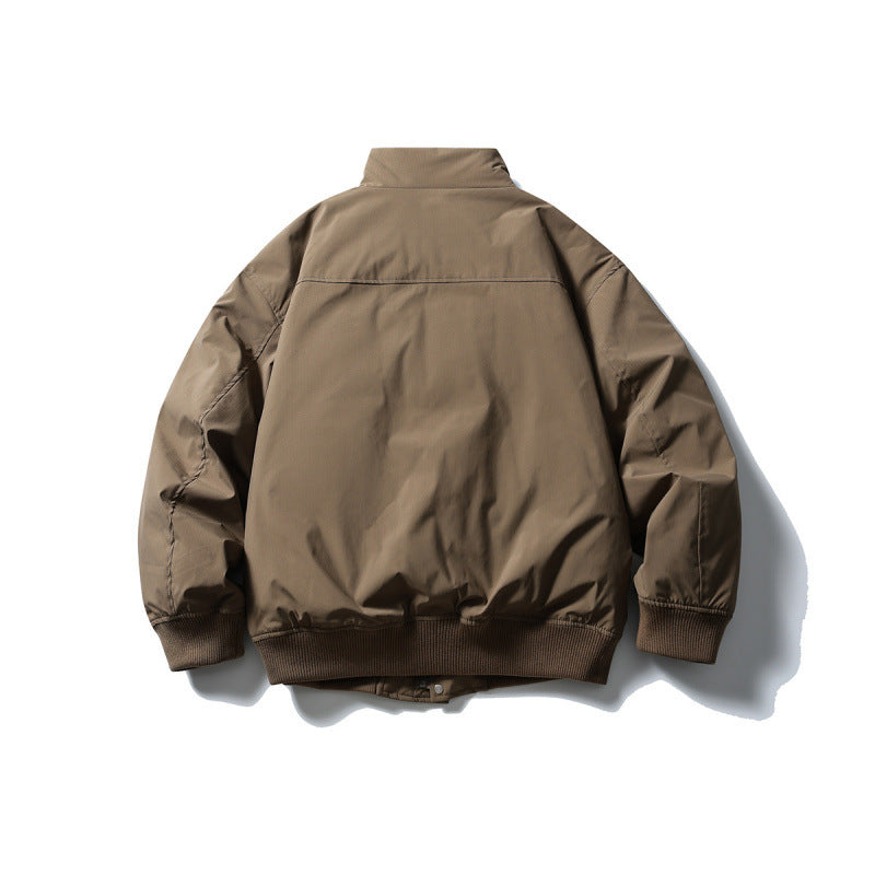 Unisex Stylishly cut padded bomber jacket with high stand-up collar and concealed front placket Amarae
