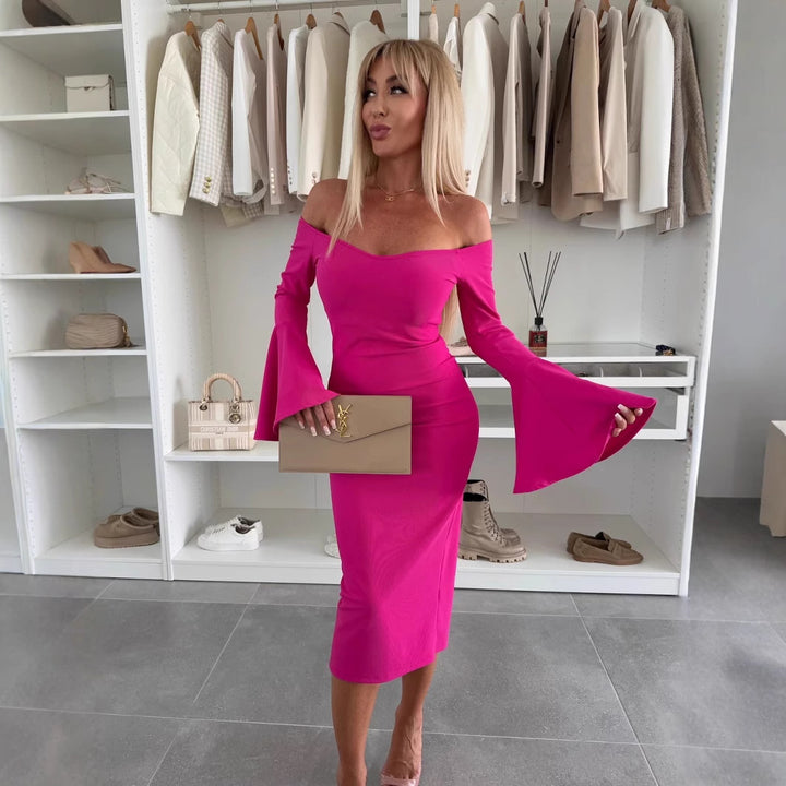 Off-shoulder bell sleeve midi dress Lune London