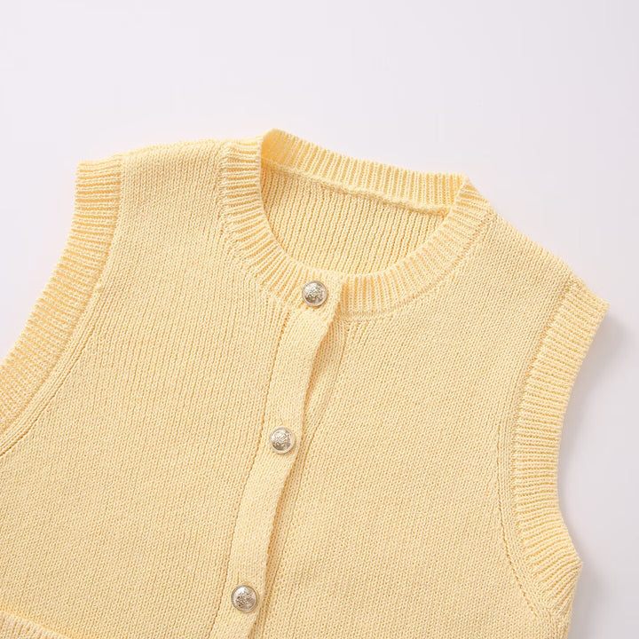 Sleeveless vest for women with button details and practical pockets Lune London