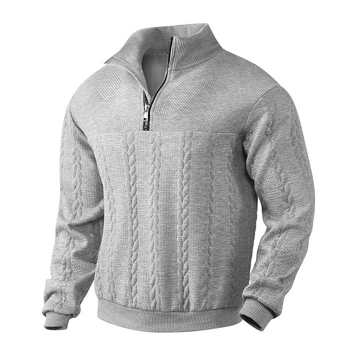 Men's elegant knitted sweater with half-closed zipper and textured design Chic and style