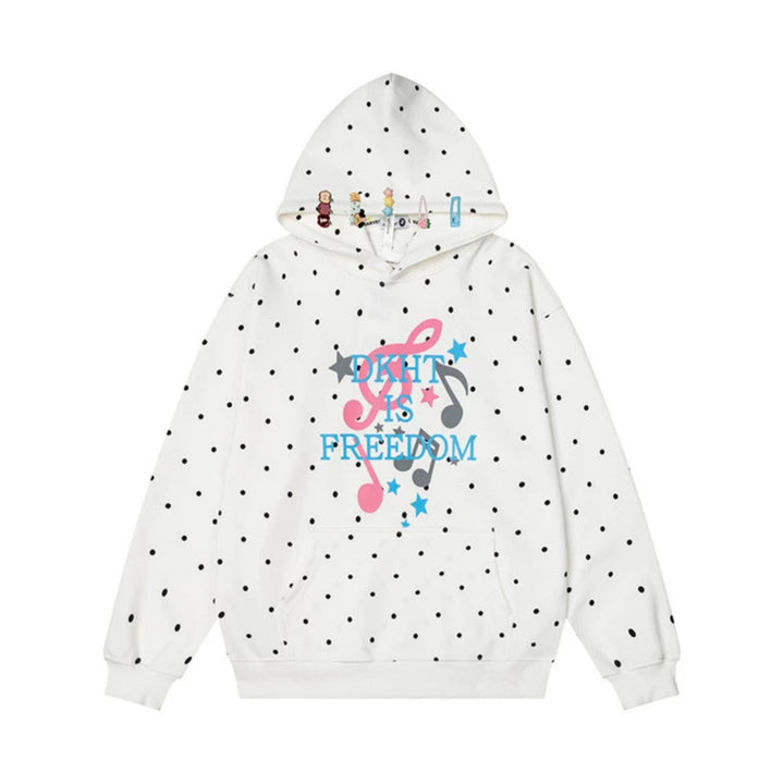 Women's hoodie with polka dot, musical note print and kangaroo pocket Amarae