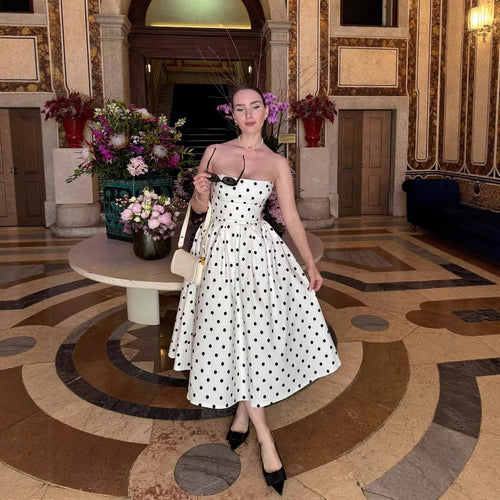 Polka dot cocktail dress for women with refined skirt Amarae