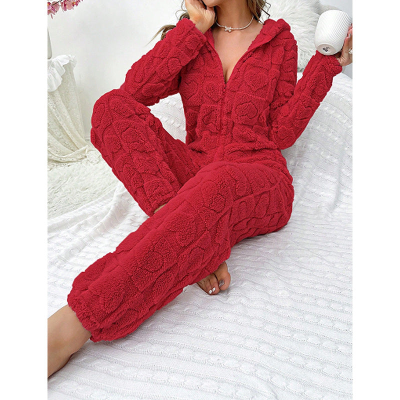 Women's Cozy Fleece Jumpsuit with Hood Lune London