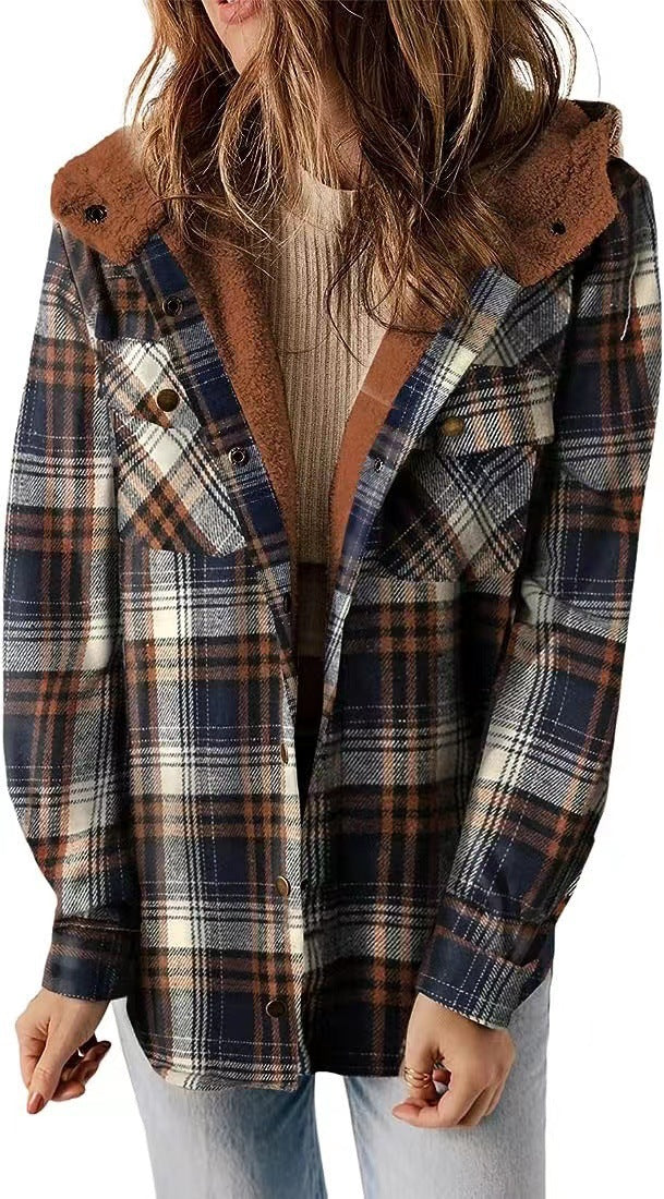 Women Flannel Checkered Jacket with Cozy Lining Amarae