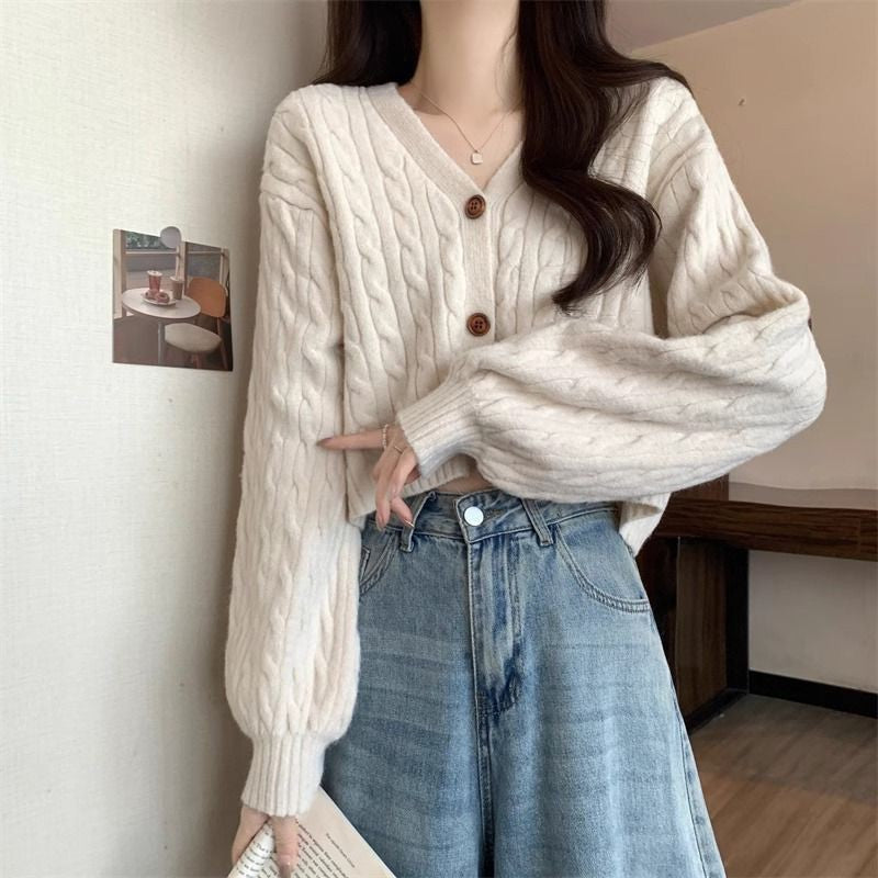 Women's cozy knit cardigan with V-neck and large buttons Lune London