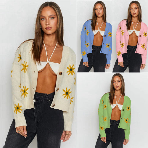 Ladies cozy pullover with floral appliques Amarae