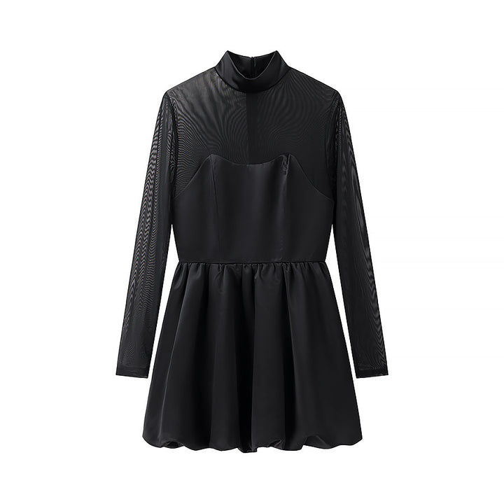Elegant inauguration dress for women with transparent sleeves and high collar Lune London