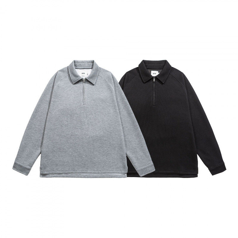 Men's Waffle Knit Half-Zip Pullover with Polo Collar Amarae