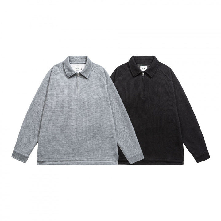 Men's Waffle Knit Half-Zip Pullover with Polo Collar Amarae