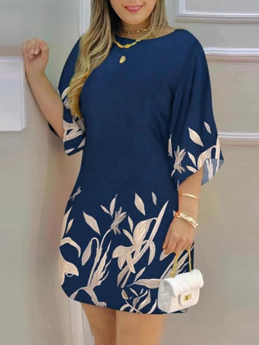 Women Short Sleeve Dress with Floral Line Pattern Amarae
