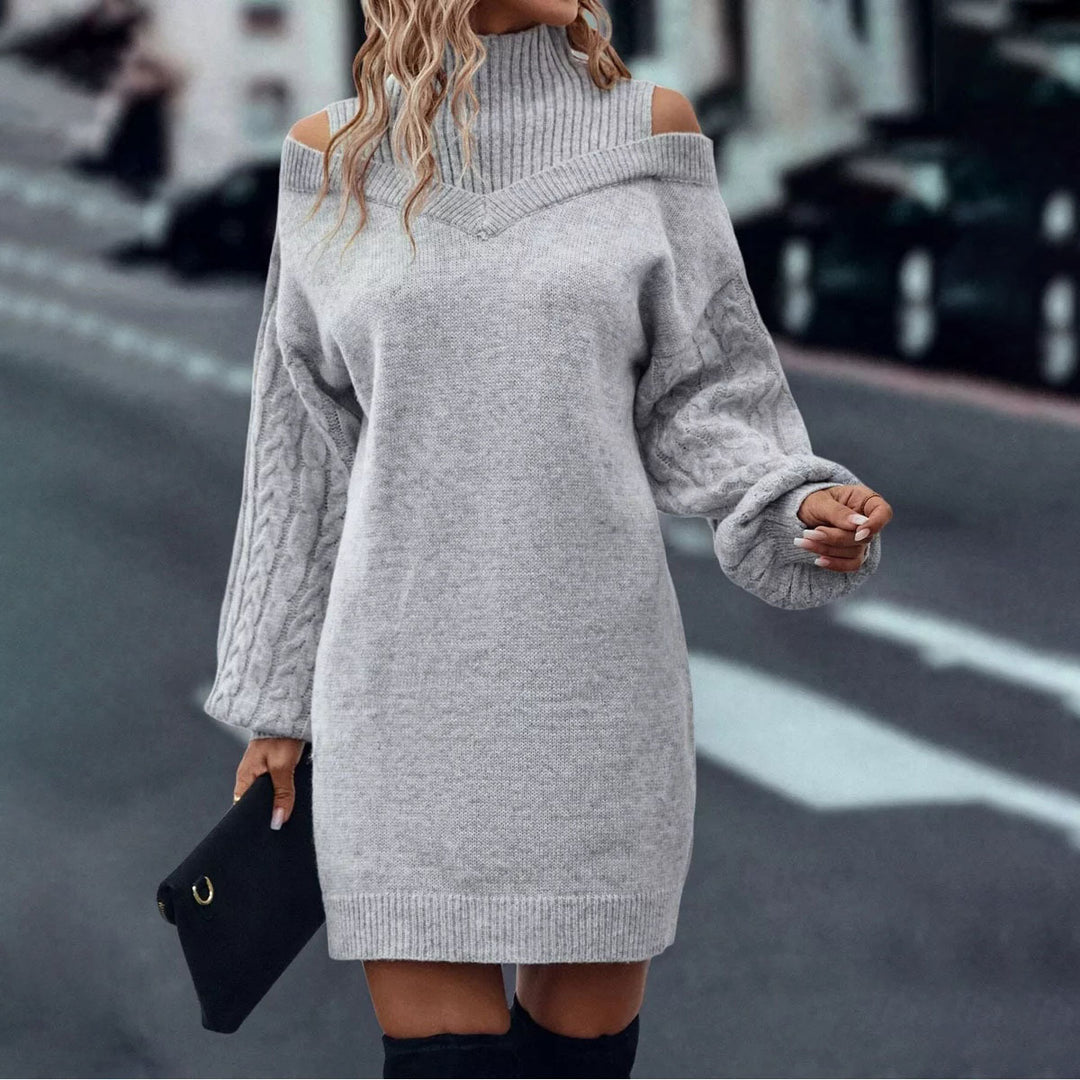 Knitted dress for women with a casual V-neck and voluminous sleeves Lune London