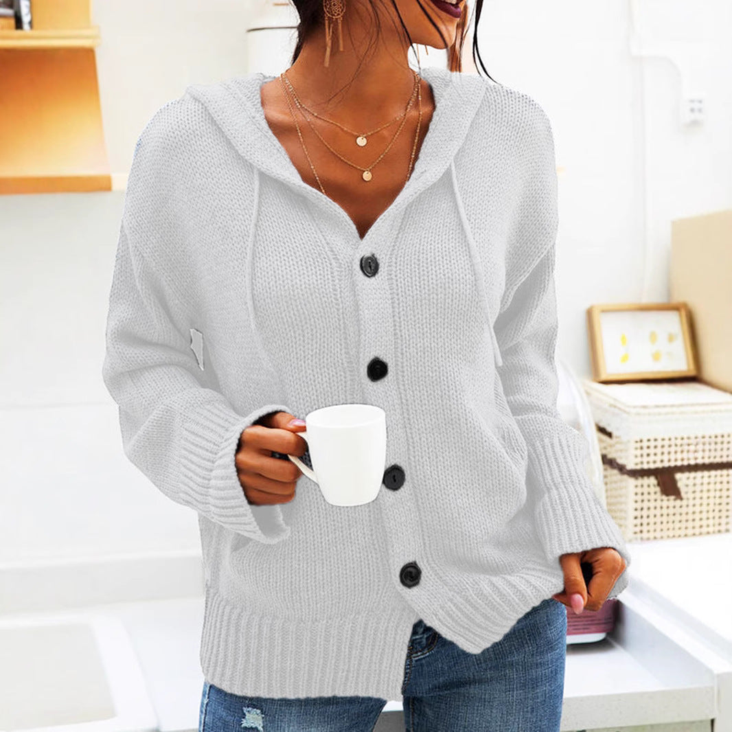 Cozy knit jacket for women with hood and practical pockets Lune London