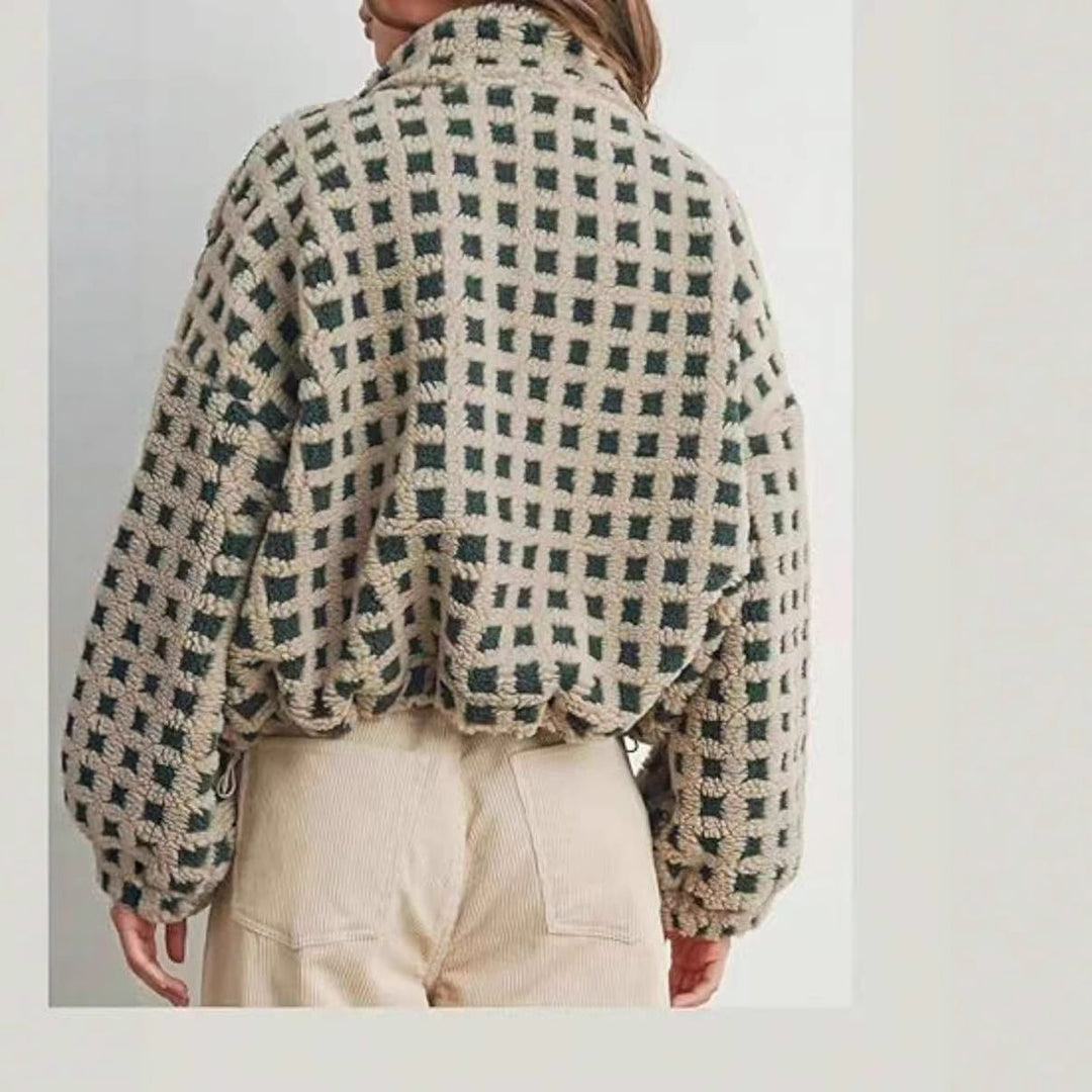 Ladies comfortable fleece jacket with modern check design Lune London