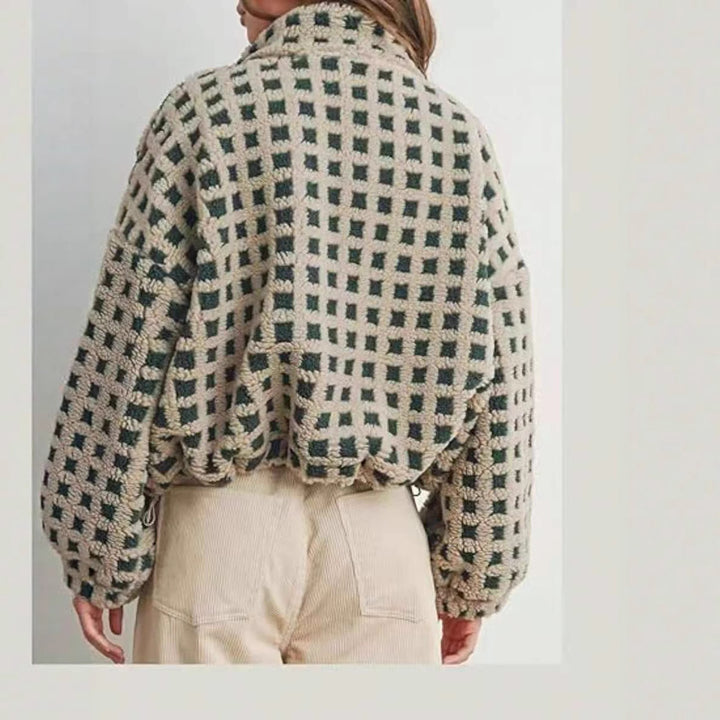 Ladies comfortable fleece jacket with modern check design Lune London