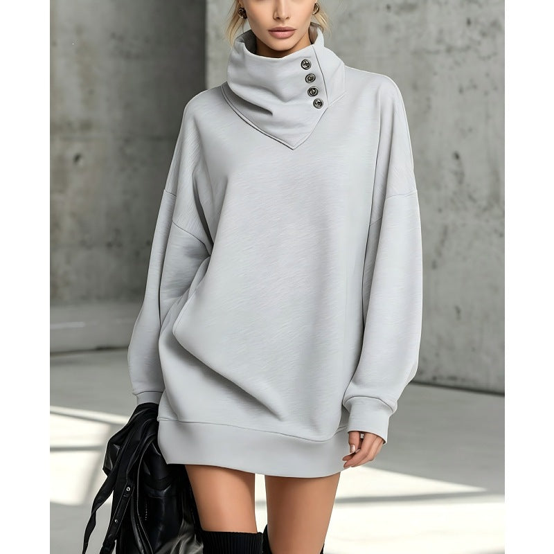 Women's Oversize Sweatshirt Dress with High Button Collar Amarae