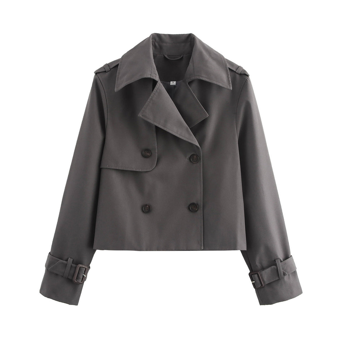 Cropped trench coat for women with double-breasted button row and adjustable sleeves Lune London
