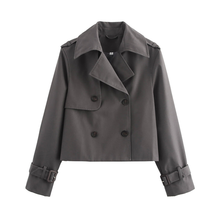 Cropped trench coat for women with double-breasted button row and adjustable sleeves Lune London