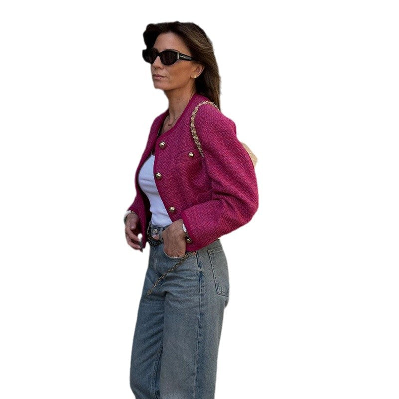 Women's tweed jacket with gold button details Lune London