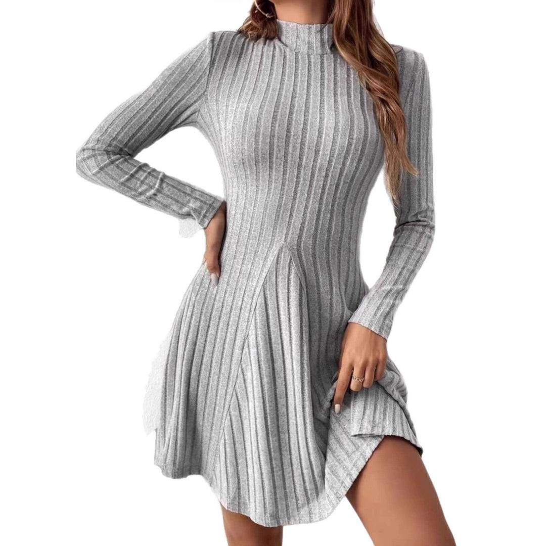 Knit dress for women with an elegant high collar and a fine ribbed texture Lune London