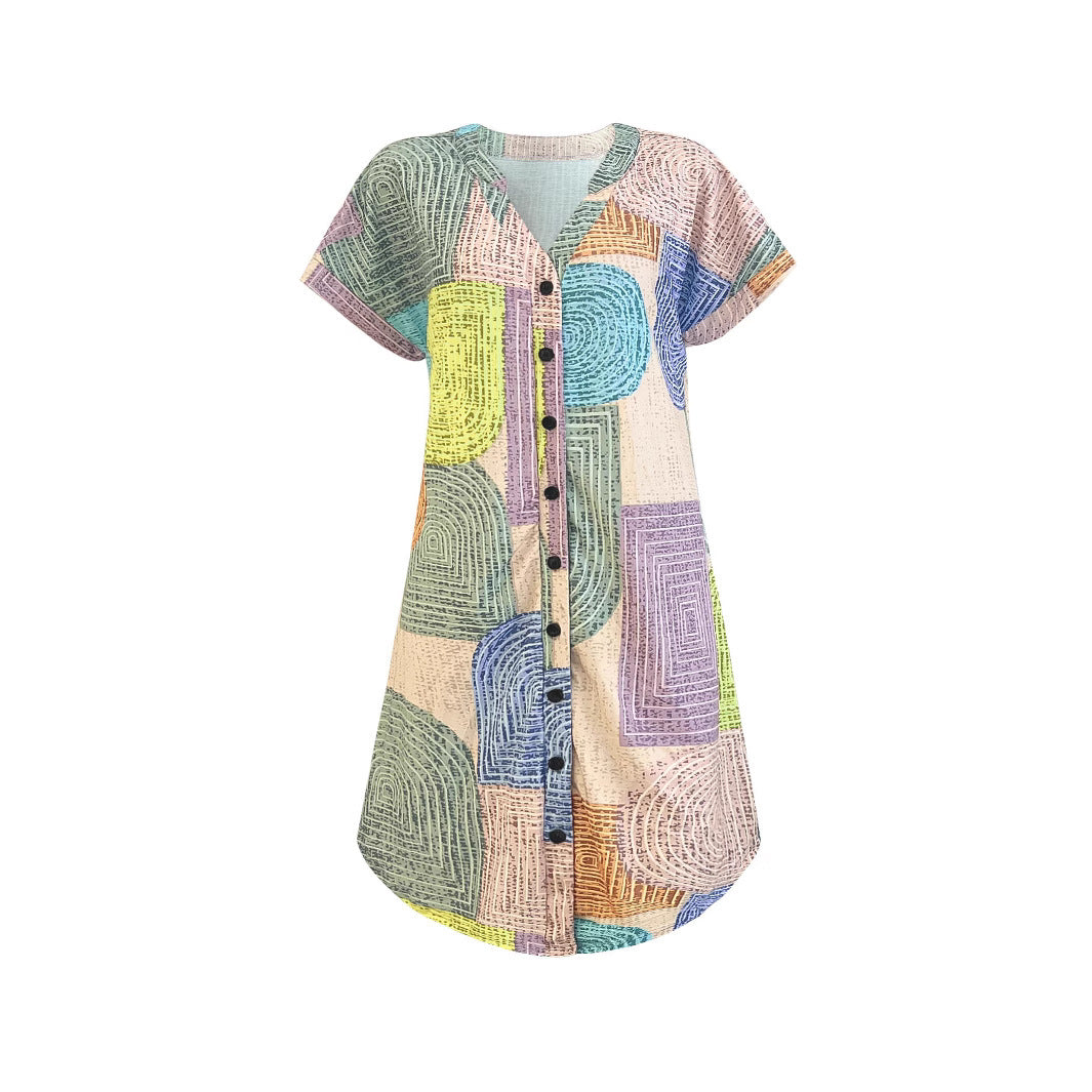 Lune London abstract print midi dress with buttons for ladies