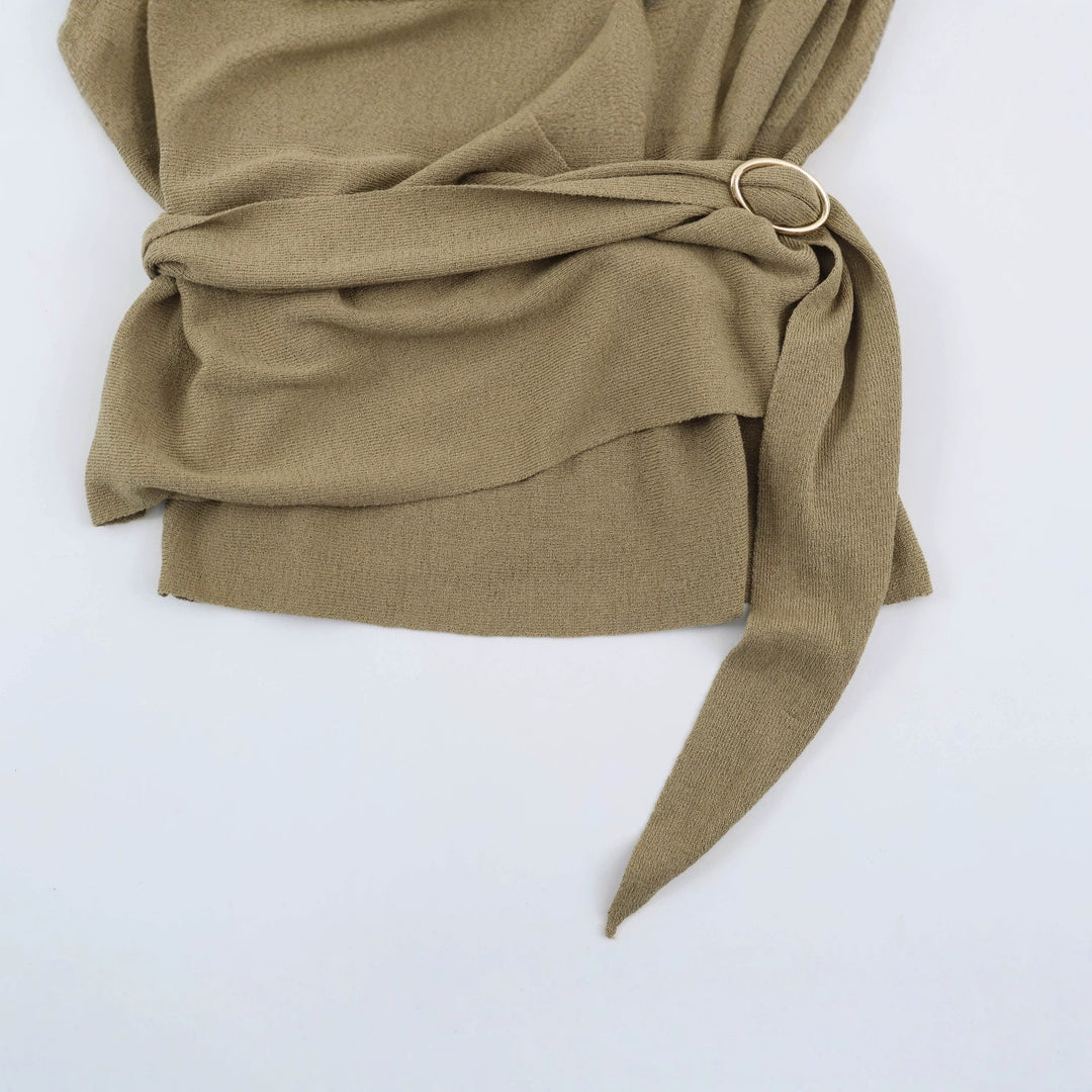 Women's wrap knit sweater with belt ring and deep V-neck Amarae