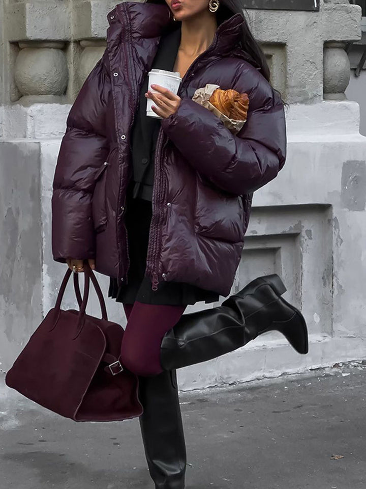 Ladies Oversized Puffer with visible quilted design and high collar Amarae