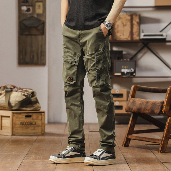 Robust cargo pants for men with elastic waist and multifunctional pockets Lune London