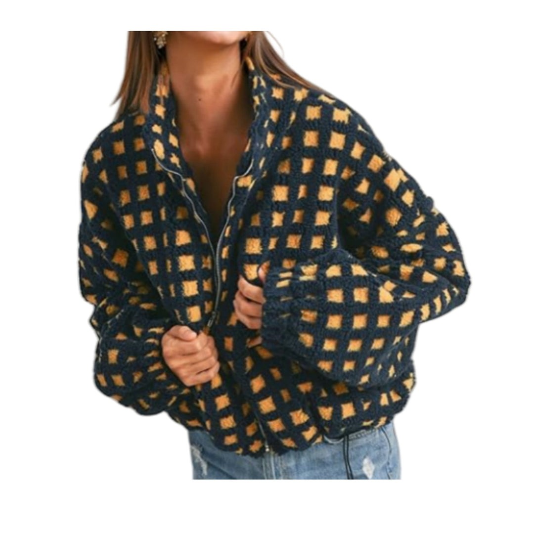 Dames veste en polaire douillette avec motif coloré et col montant Chic & Stil