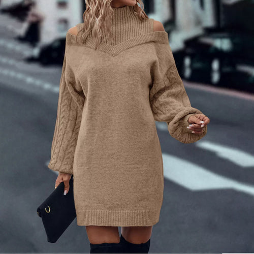 Knitted dress for women with a casual V-neck and voluminous sleeves Amarae