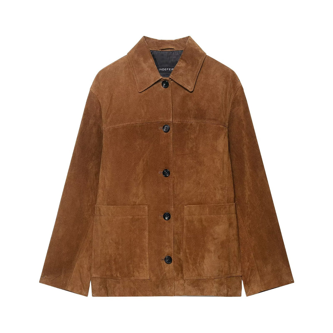 Women's suede jacket with modern design and large pockets Lune London