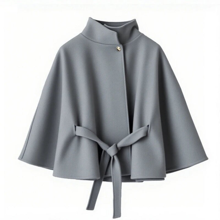 Elegant women's coat with hood, tie belt and high collar Lune London