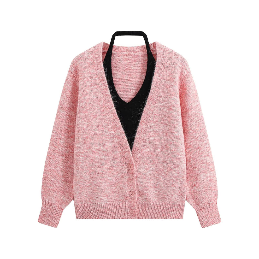 Ladies Oversize Knit Cardigan with Deep V-neck and Wide Ribbed Cuffs Amarae