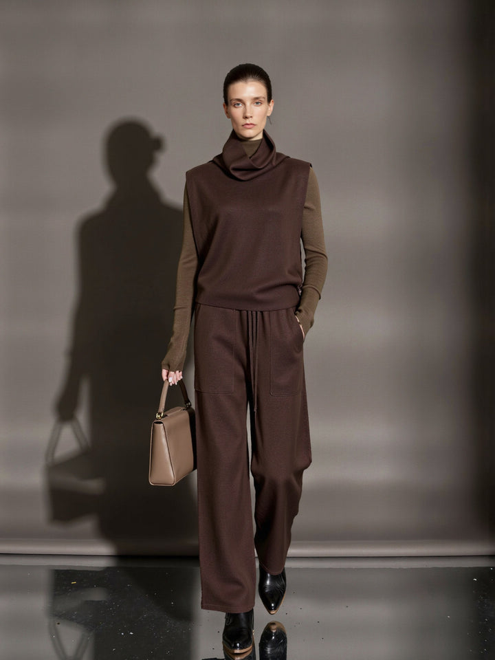 Pull en tricot à col haut et pantalon large Chic & Stil pour femme
