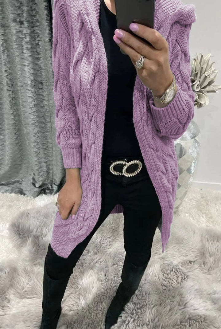 Womens cardigan in chunky knit with hood and cable pattern Lune London