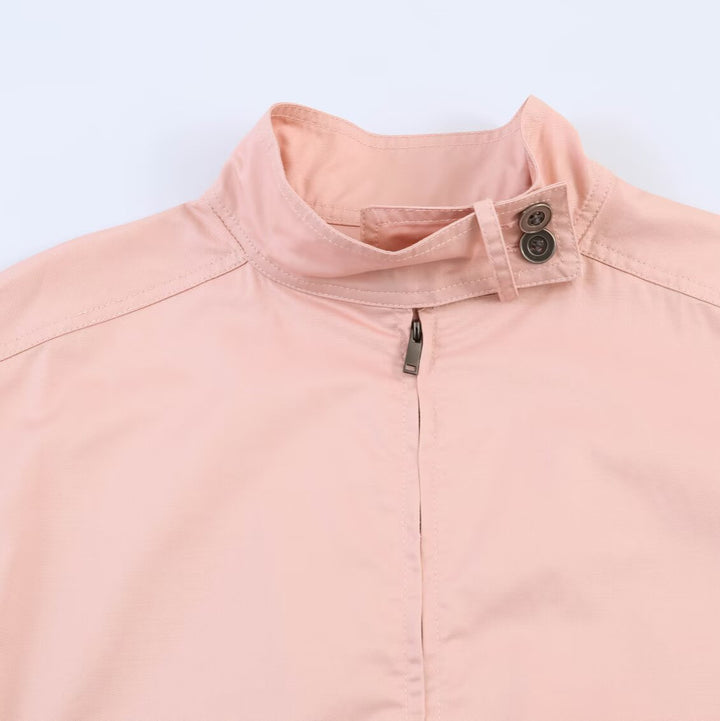 Women Lightweight Cropped Field Jacket with Stand-up Collar, Drawstring and Flap Pockets Amarae