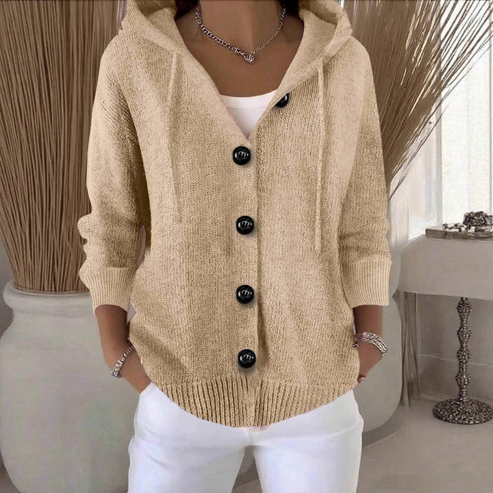 Casual hoodie knitted jacket for women with large buttons Lune London