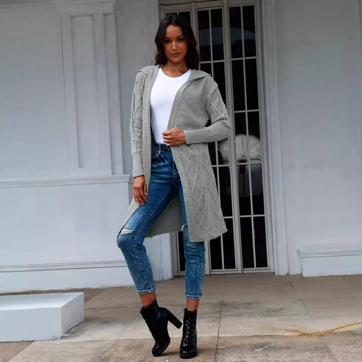 Women's knitted jacket with hood and stylish cable patterns Lune London