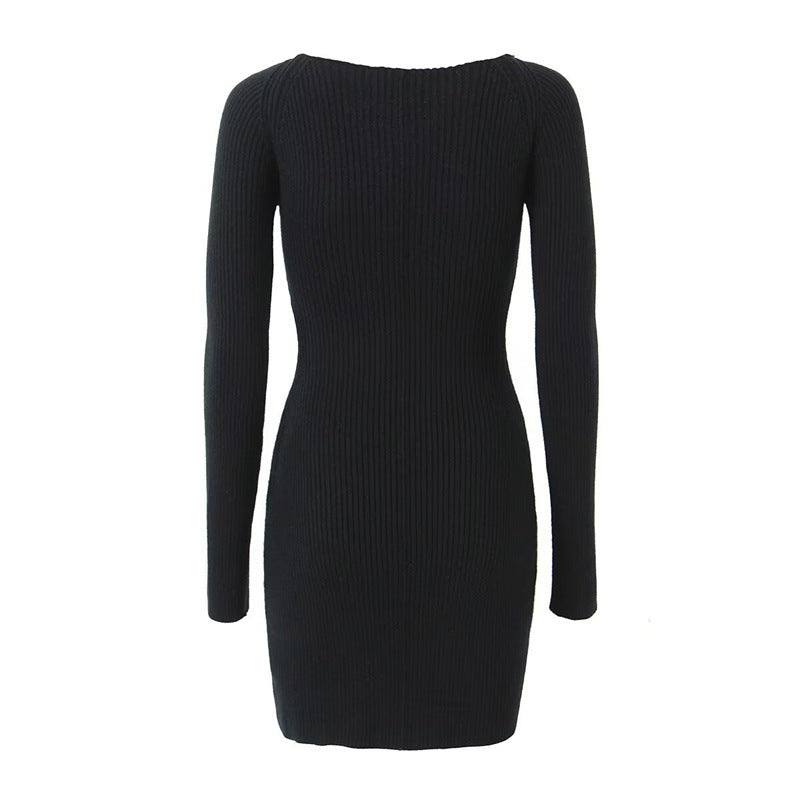 Fitted ribbed dress for women with cut-out details and long sleeves Lune London