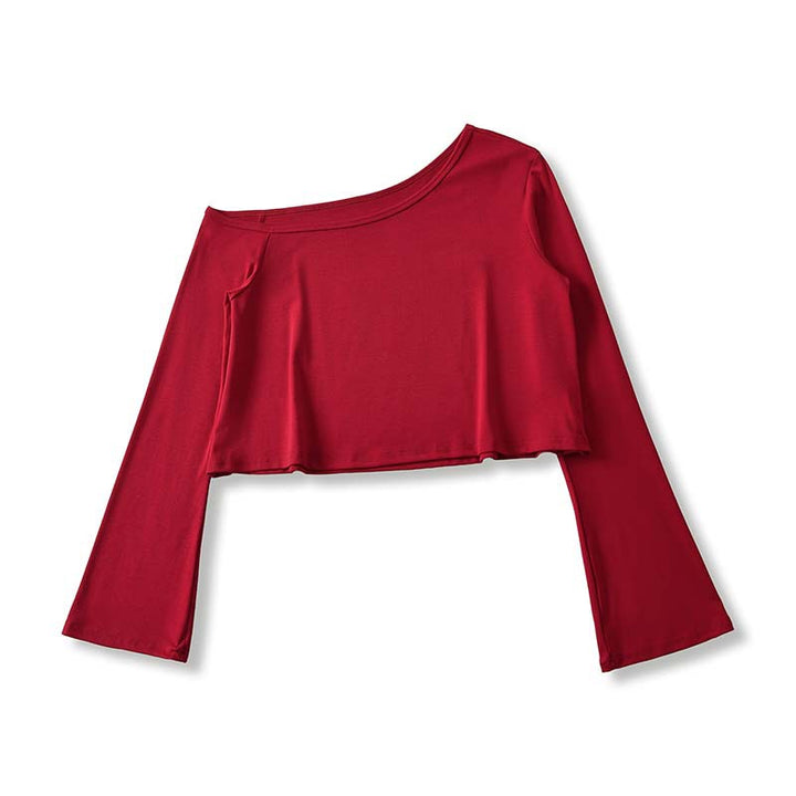 Women's Cropped Off-Shoulder Long Sleeve with Flared Trumpet Sleeves made of Jersey Amarae