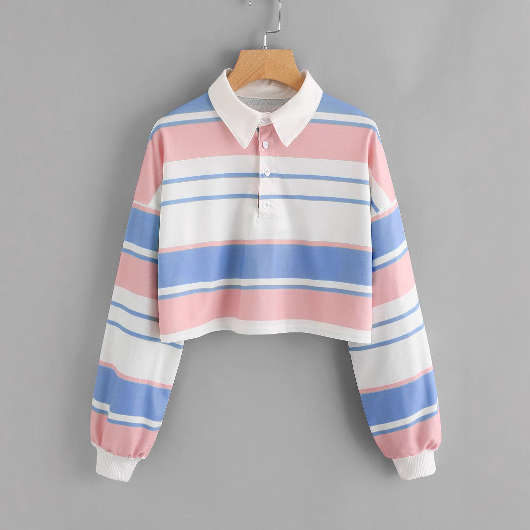 Women's polo shirt in a casual crop design with a stylish color block pattern Chic & Stil