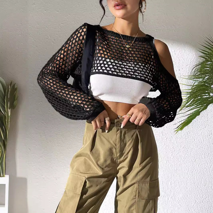 Ladies Open Knit Crop Top Amarae
