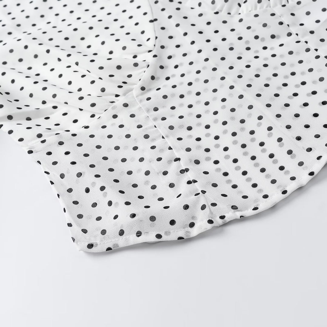 Women's wrap blouse with tie scarf, V-neck and polka dot design Amarae
