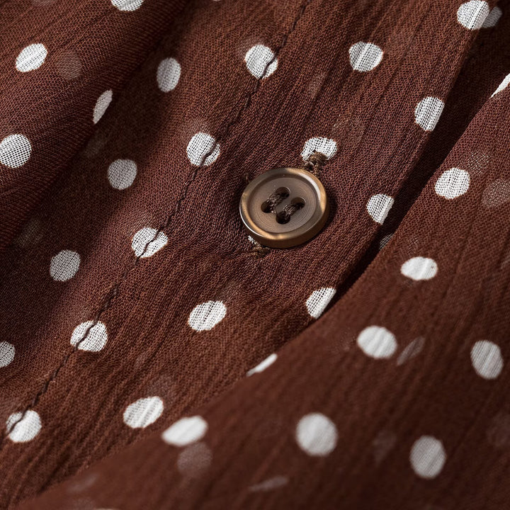 Women's semi-transparent chiffon blouse with dots, ruffle details and bow collar Amarae