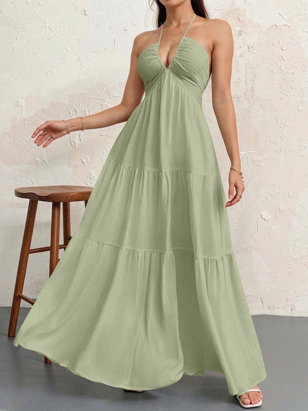 Women's maxi dress with deep V-neck and airy silhouette Lune London