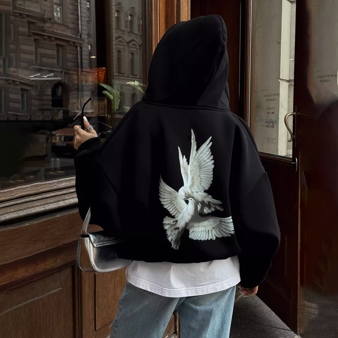 Women's hoodie with creative bird pattern and casual fit Lune London