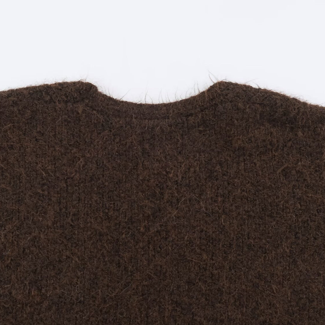 Women's Oversized Knit Coat with V-Neck, Cozy Boucle Look and Patch Pockets Amarae