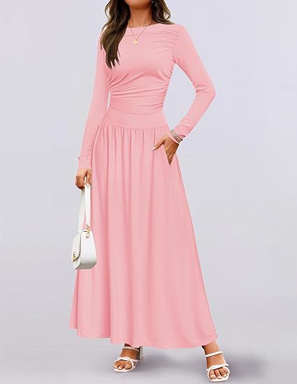 Women's Long Sleeve Maxi Dress with Elegant Ruffle Details and Practical Pockets Lune London